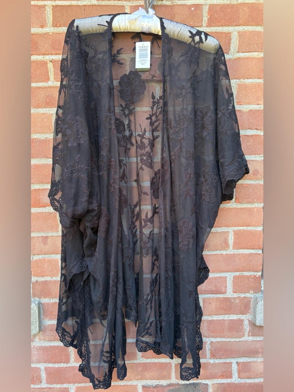 Torrid Kimono Womens Plus Sz 00 Black Floral Sheer Crochet Lace Open Front Boho